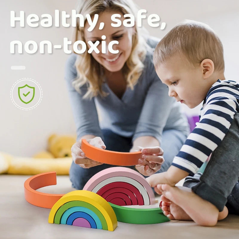Montessori Regenboog Houten Blokken – Educatief Speelgoed Baby