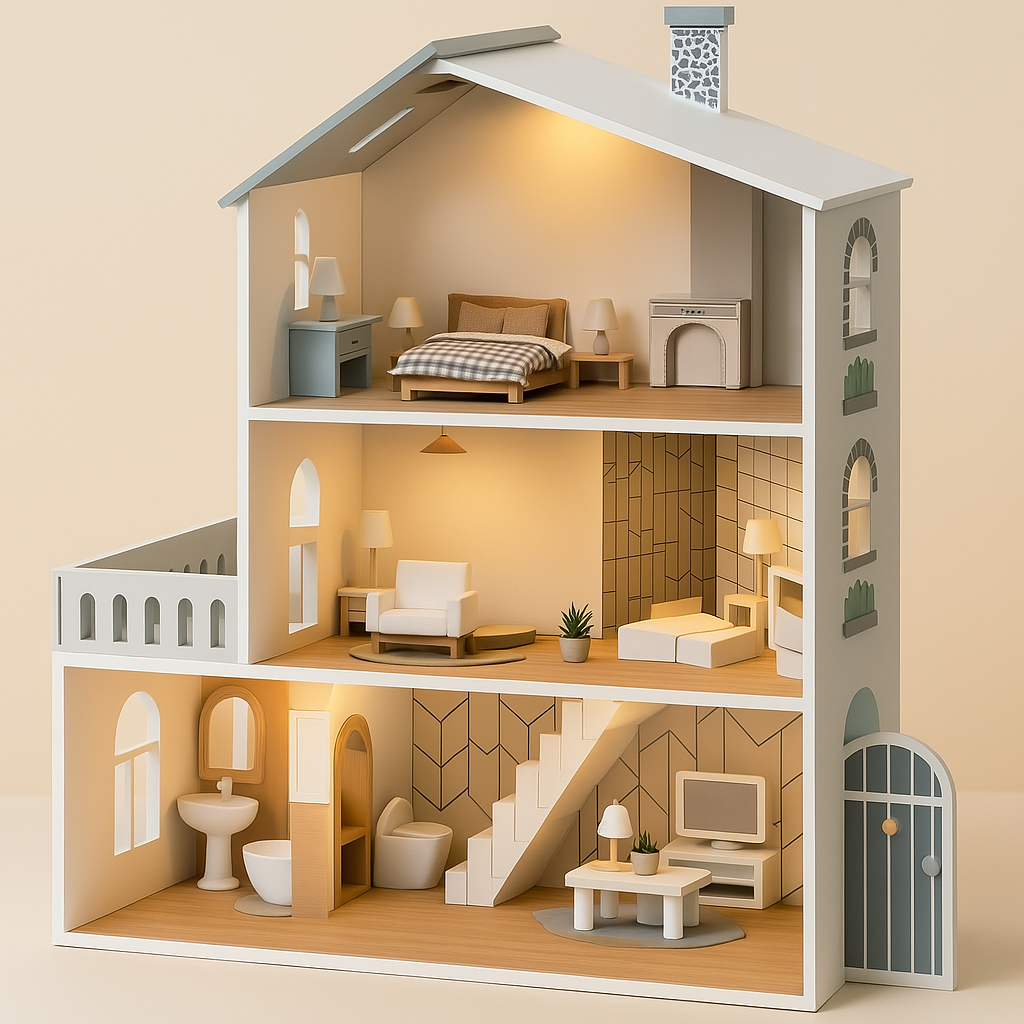 Robotime Houten Poppenhuis – 6 Kamers DIY Speelhuis voor Kinderen
