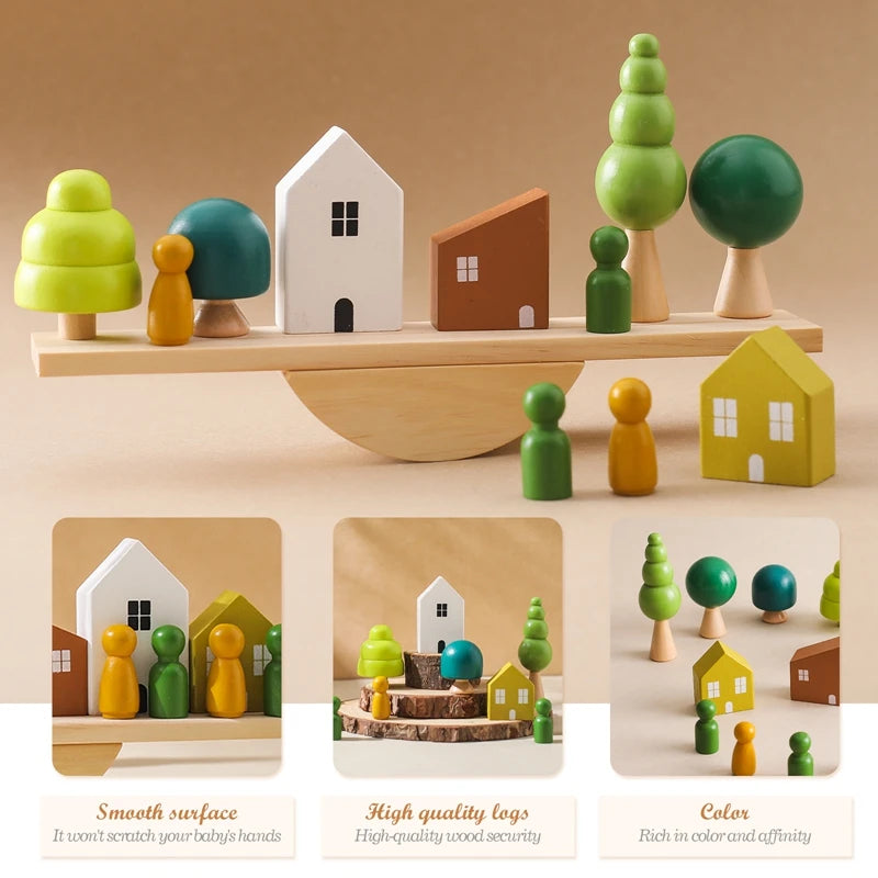 Houten Balance Board met Dieren & Rijgspel – Educatief Speelgoed