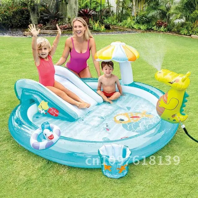 Opblaasbaar Dinosauruskasteel ā Zwembad & Glijbaan voor Peuters