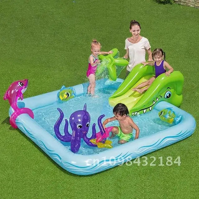Groot Dino Opblaasbaar Zwembad ā Met Glijbaan & Watersproeiers