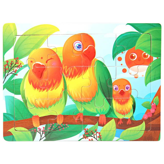 Houten Puzzel 30 Stuks – Dieren & Verkeer Cartoon (3-6 jaar)
