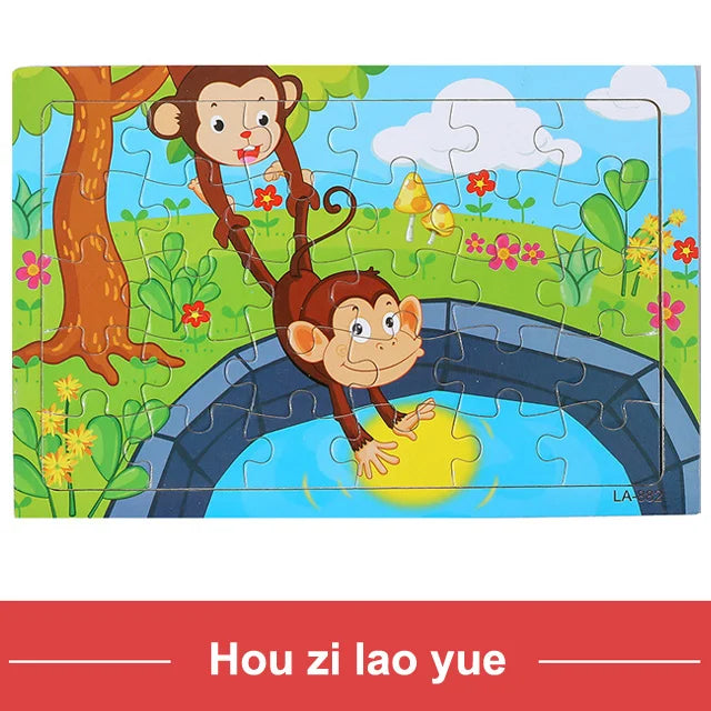 Houten Puzzel 30 Stuks – Dieren & Verkeer Cartoon (3-6 jaar)