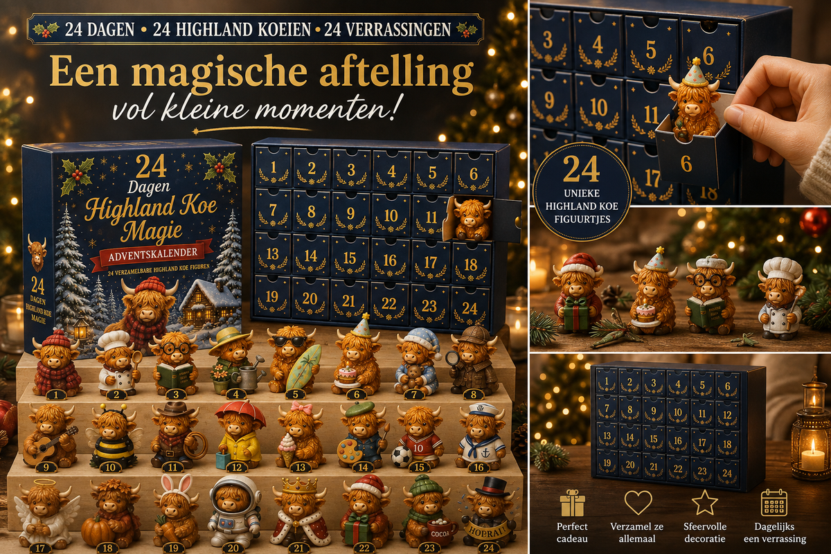 Highland Cow Adventskalender – 24 Schattige Kerstfiguurtjes