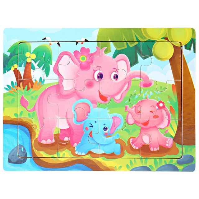 Houten Puzzel 30 Stuks – Dieren & Verkeer Cartoon (3-6 jaar)