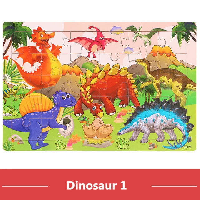 Houten Puzzel 30 Stuks – Dieren & Verkeer Cartoon (3-6 jaar)