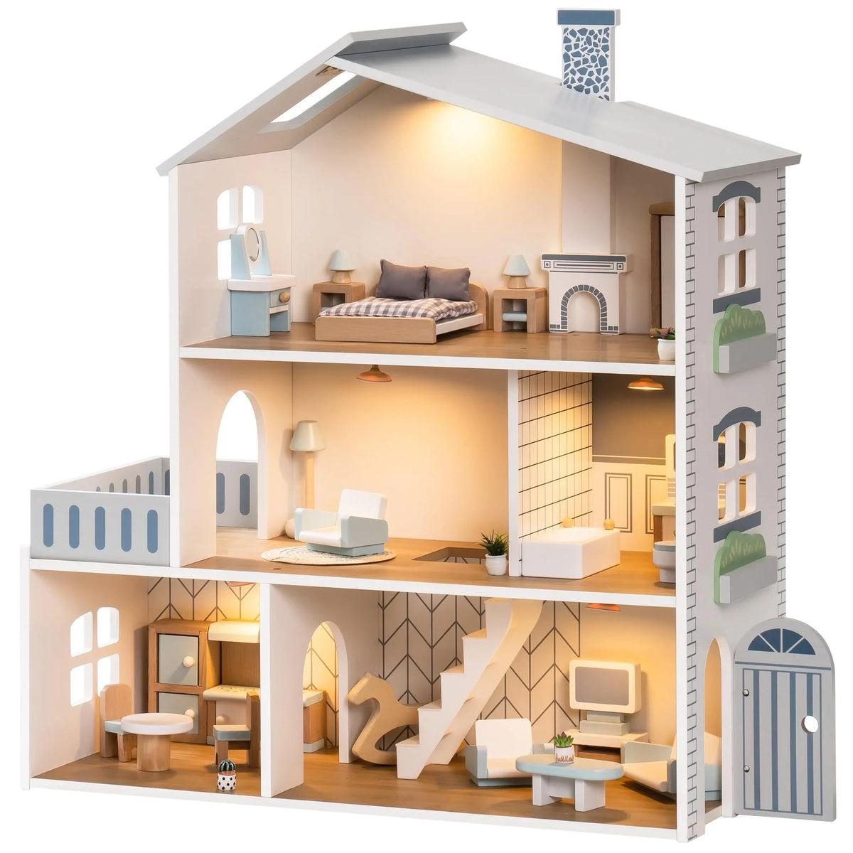 Robotime Houten Poppenhuis – 6 Kamers DIY Speelhuis voor Kinderen