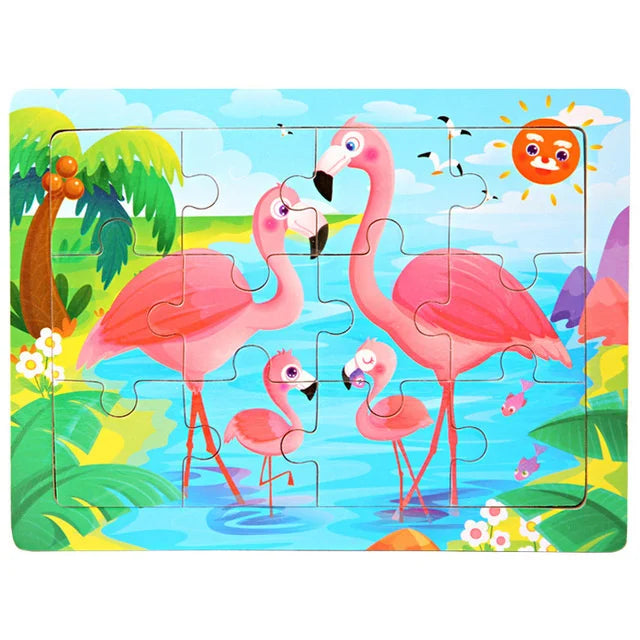 Houten Puzzel 30 Stuks – Dieren & Verkeer Cartoon (3-6 jaar)