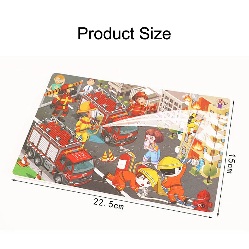 Houten Puzzel 30 Stuks – Dieren & Verkeer Cartoon (3-6 jaar)