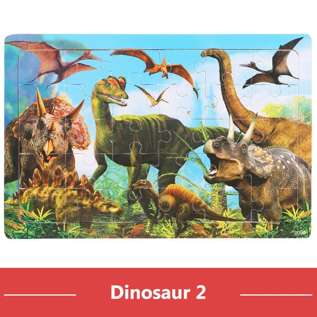 Houten Puzzel 30 Stuks – Dieren & Verkeer Cartoon (3-6 jaar)