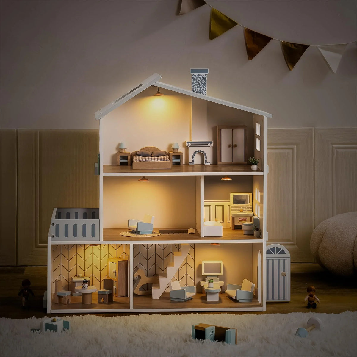Robotime Houten Poppenhuis – 6 Kamers DIY Speelhuis voor Kinderen